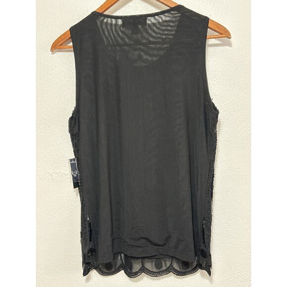 A.Z.I NWT Sequin Beaded L Black Semi Sheer Holiday Evening Going Out Top - Picture 6 of 13